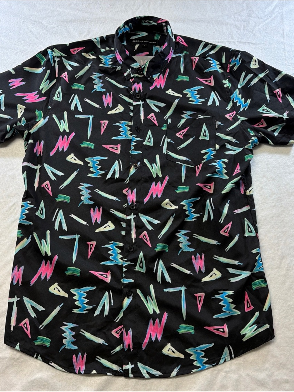 Molokai Surf Retro Geometric Short Sleeve Button Down Mens Large Shirt